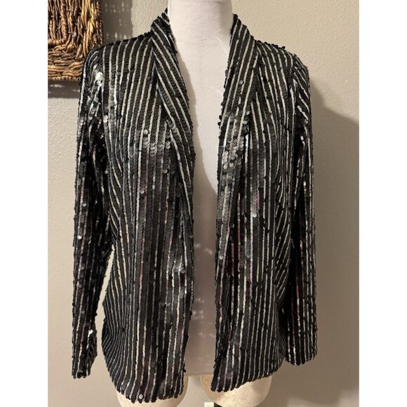Lulus Sequin Jacket S Small Black Silver Wedding Formal Party Cruise Holiday NEW - Picture 9 of 16